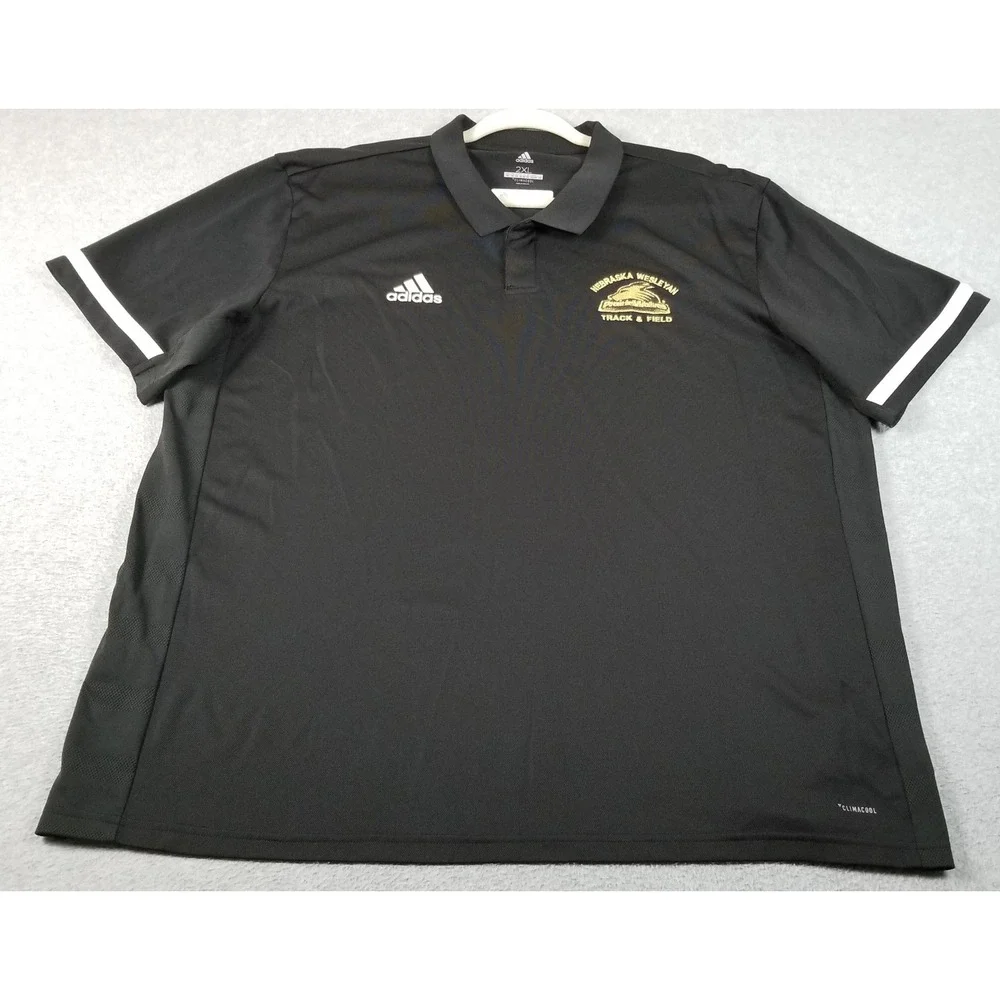 Adidas Polo Shirt Mens 2XL Black Nebraska Wesleyan Track & Field Climacool Sport